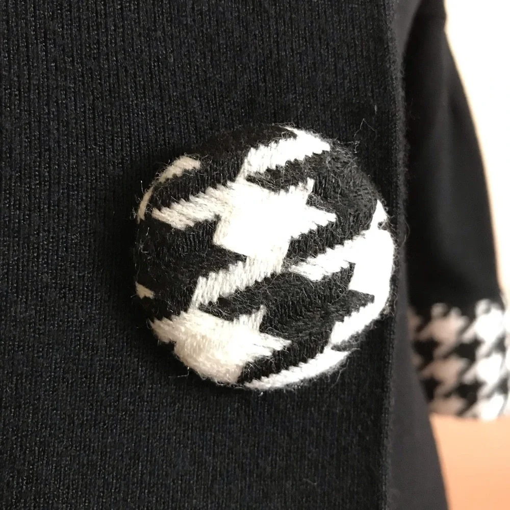 Vintage Black Dress with Houndstooth Trim - Picture 3 of 5
